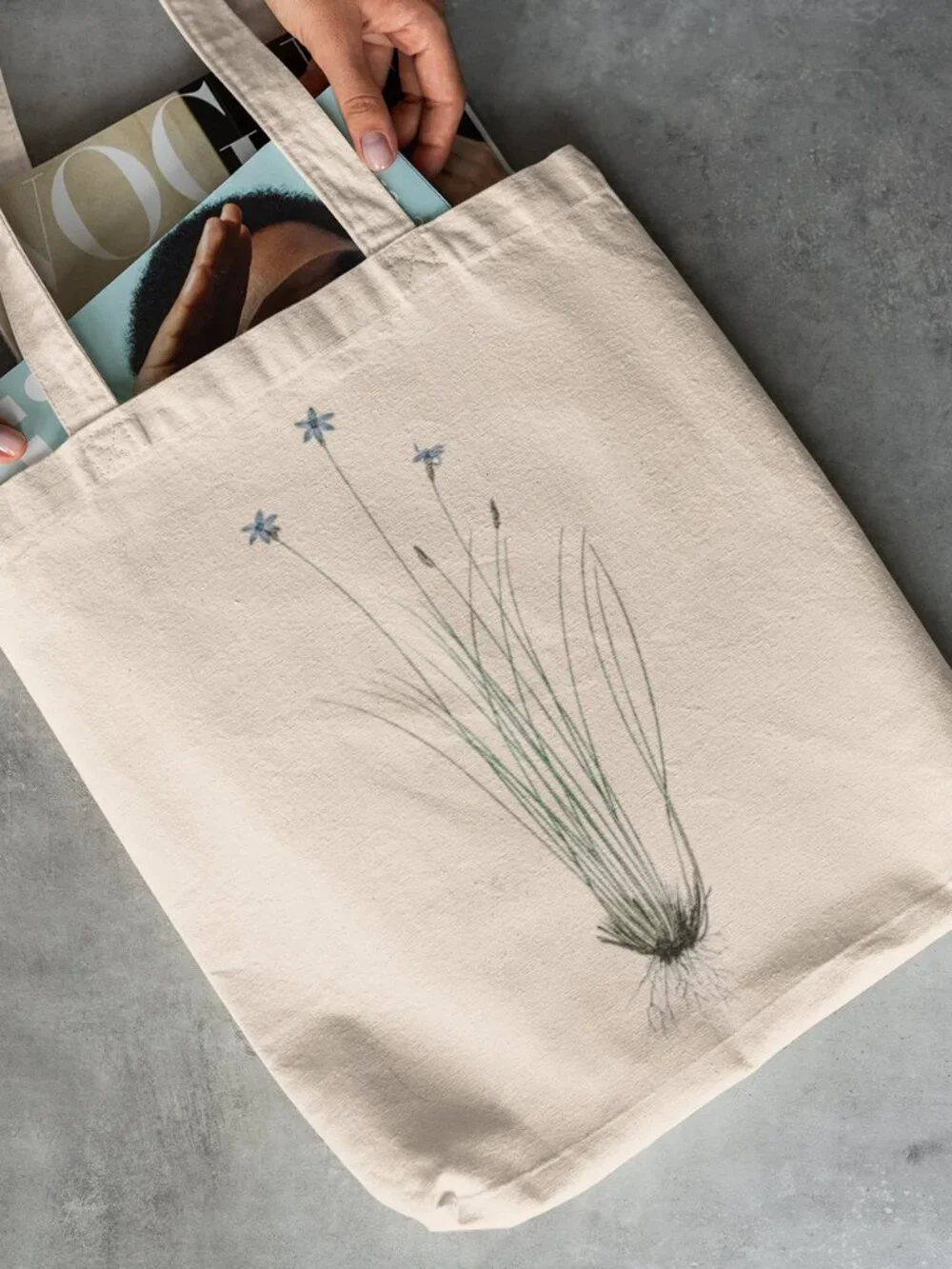 Blue Rock-Lily Vintage Floral Print Graphic Canvas Tote Bag